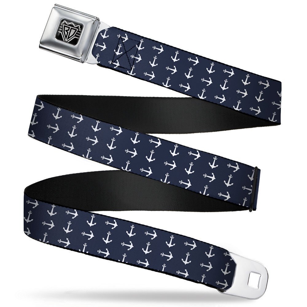 8692 Seatbelt Belt - Anchors Navy/White - 1.5" Wide - 32-52 Inches in